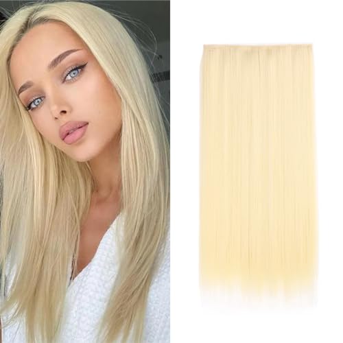 65cm Extension Haarteil Damen Perücken Echthaar Lang Glatt Beige Haarverlängerung Echthaar Clip in Extensions Kunsthaar Verlängerung Weiche Straight Human Hair Wig Synthetisches Haar für Mädchen von BOBISHE