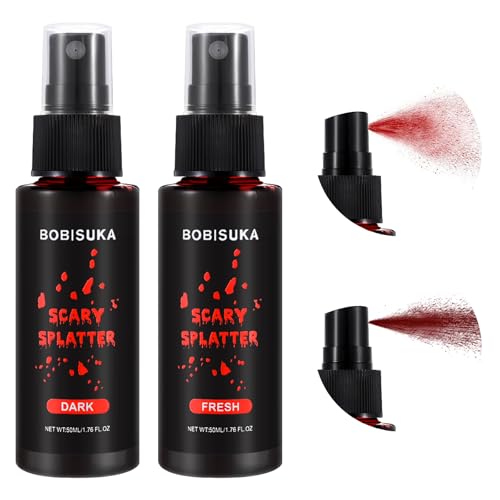 BOBISUKA Halloween Kunstblut Spray 2er Set(Leuchtendes Rot+Tiefrot), Fake Blood Realistisch, Abwaschbar für Karneval, Simulierte Wunden, Film, Theater, Unfug von BOBISUKA
