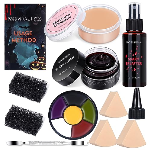 BOBISUKA Halloween Make-up Set: Bluterguss Make-up Körperfarbe 6 Farben + Schminkspatel + Kunstblutspray+ Kunstblut + Stipple Sponges von BOBISUKA