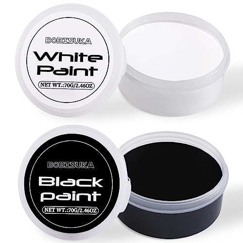 BOBISUKA Körperfarben Schwarz (70g) und Weiß (70g) - Kinderschminke Set - Bodypainting Farben Für Theaterschminke, Halloween, Karnevalsschminke, Party Make up, Ungiftig Wasserfest Langanhaltend von BOBISUKA