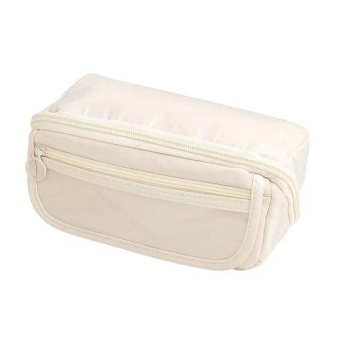 1 x Federmäppchen für Mädchen, große Aufbewahrungsbox, Federmäppchen mit Fächern, multifunktional, ästhetisches Etui für Schule, Uni und Büro (Beige) von BOBITALK