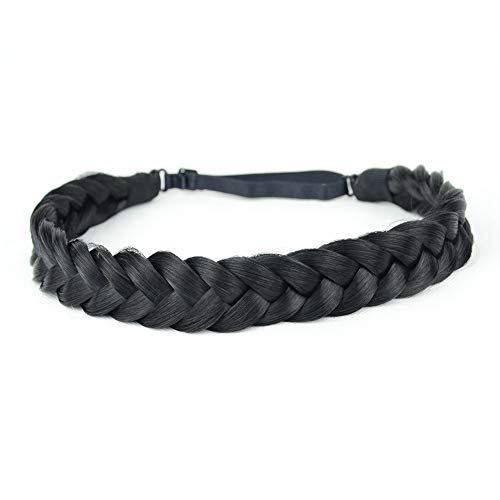 BOBIYA 2 Stränge Synthetisches haar flicht stirnband klassischer chunky geflochtene zöpfe elastic stretch toupet für frauen-mädchen-schönheits-zusatz (schwarz) von BOBIYA