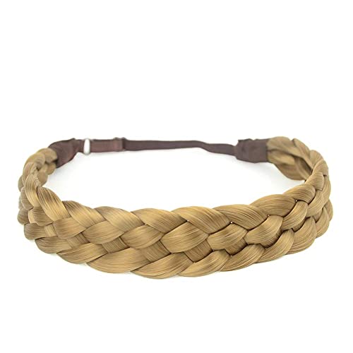 BOBIYA 5 Strang Synthetische Haar Geflochtenes Stirnband Klassische Chunky Wide Geflochtene Zöpfe Elastische Stretch Haarteil für Frauen Mädchen (Honigblond) von BOBIYA