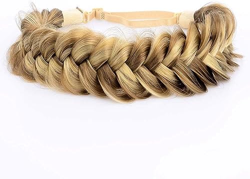 BOBIYA Messy Wide 2 Stränge Synthetisches Haar Auburn Geflochtenes Stirnband Klassisches Chunky Geflochtenes Stirnband Elastisches Stretch Geflochtenes Haarband (Hervorgehoben) von BOBIYA