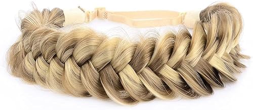 BOBIYA Messy Wide 2 Stränge Synthetisches Haar Auburn Geflochtenes Stirnband Klassisches Chunky Geflochtenes Stirnband Elastisches Stretch Geflochtenes Haarband (Licht hervorgehoben) von BOBIYA