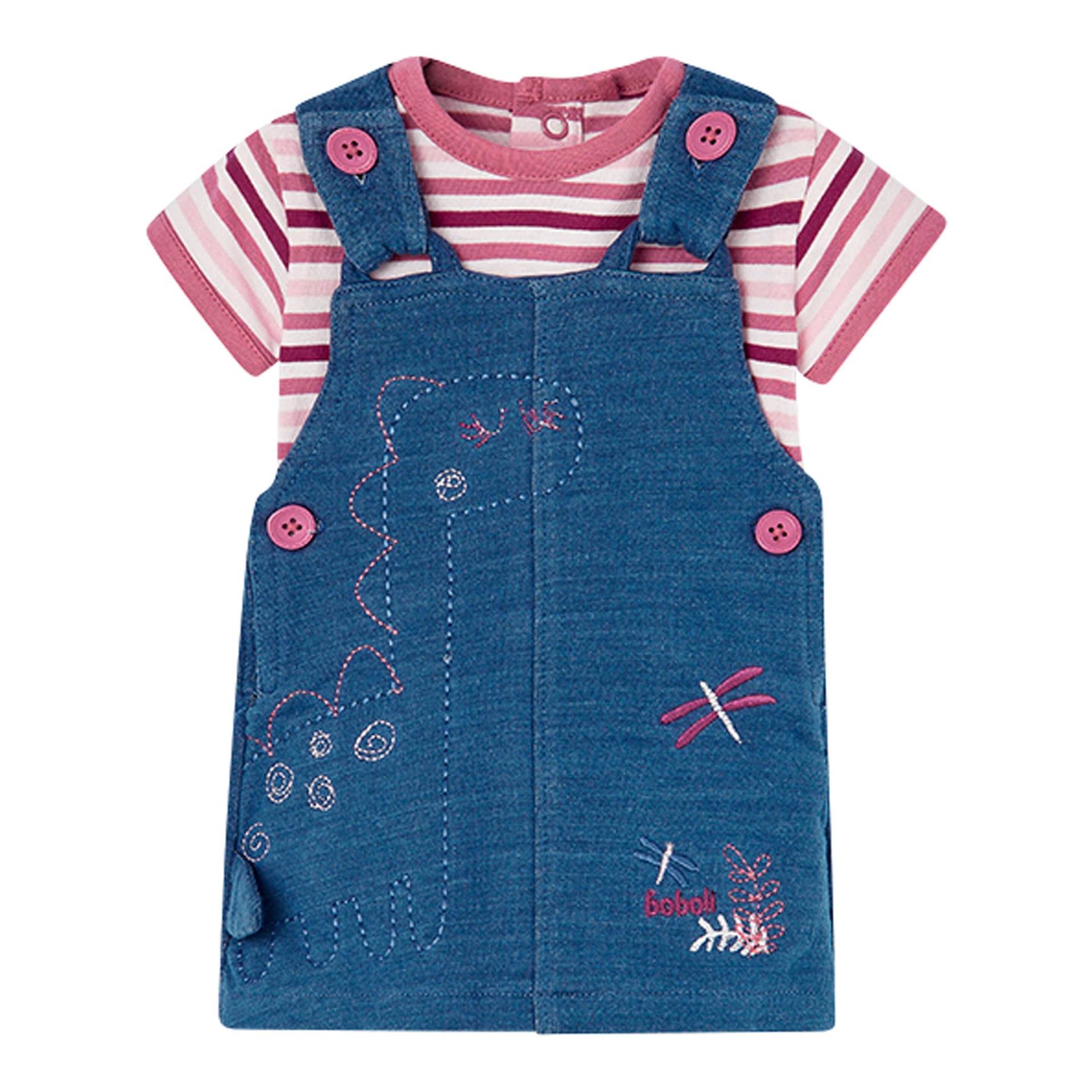 Boboli 2-tlg. Set Body kurzarm und Sweatdenim-Latzkleid Giraffe von BOBOLI