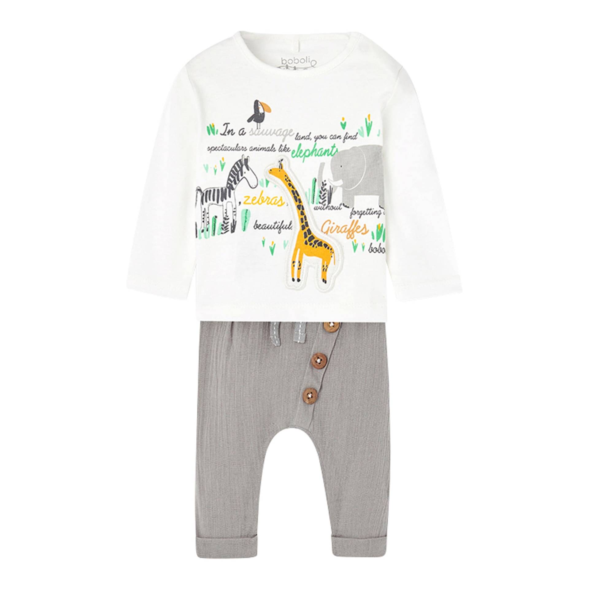 Boboli 2-tlg. Set Shirt langarm und Musselin-Hose Tiere von BOBOLI