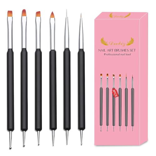 BOBOPACK 6 Stück Pinsel für Nägel, Nagel Pinsel Doppelkopf Nagelpinsel, Nail Art Dot Flower Pin Nagel Pinsel Set, Pinsel für Gelnägel Geeignet für DIY Nail Art Gel Polish Nail Designs von BOBOPACK