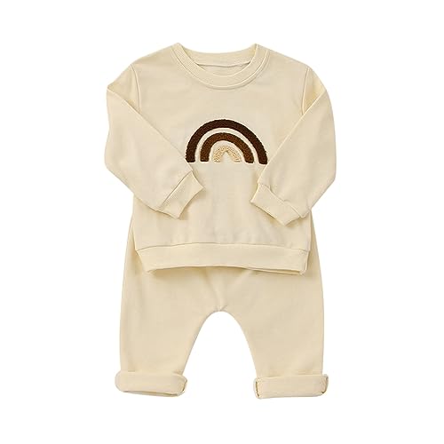 BOBORA Neugeborene Baby Jogginganzug Regenbogen Sweatshirt Top mit Elastischer Bund Hose 2 Stucke Set Herbst Winter Kinder Kleidung für Jungen Mädchen von BOBORA