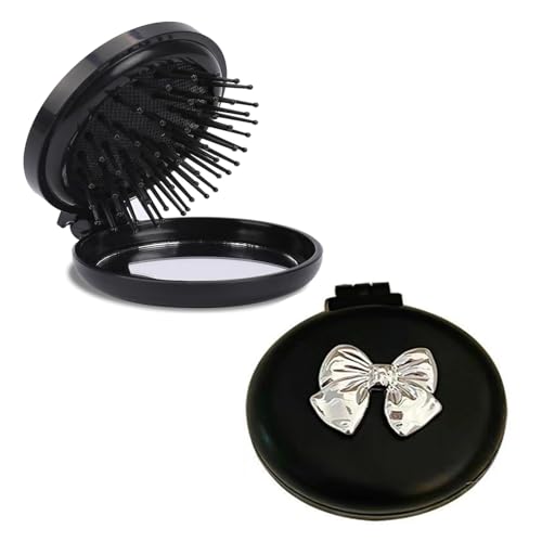 2 Pcs Faltbare Reise Spiegel Haarbürsten, Runde Haarbürsten,Mini Reise Make up Haarbürsten mit Spiegel,Tragbarer Massage Kamm,für Frauen und Mädchen von BOBOZHONG