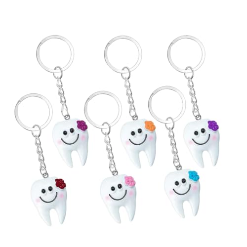 BOBOZHONG 6 Stück Schluesselbund Schluesselanhaenger Zahnform Schlüsselbund Harz Zahn Schlüsselanhänger Mode Personality Keyring für Freundin Bag Charm Weihnachten Geburtstagsgeschenk von BOBOZHONG