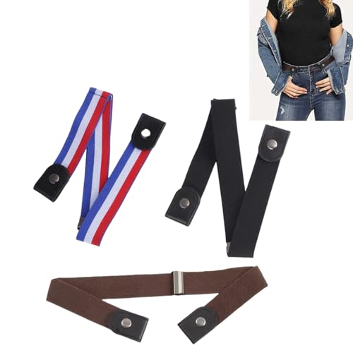 BOBOZHONG Elastischer Gürtel,3 Stücke Elastischer Ohne Schnalle Gürtel,Stretch-Gürtel,Schnallenfreier Stretch Unsichtbarer Gürtel,Unsichtbare Stretchgürtel Unisex für Jeans Hosen Kleid von BOBOZHONG