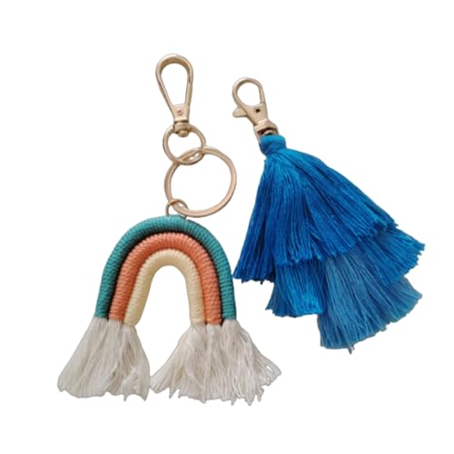 BOBOZHONG Schlüsselanhänger,2 Stück Regenbogen Schlüsselanhänger,Weaving Gland Makramee Schlüsselanhänger,Quaste Tasche Charm Makramee Weben,Regenbogen Quaste Schlüsselanhänger(blau) von BOBOZHONG