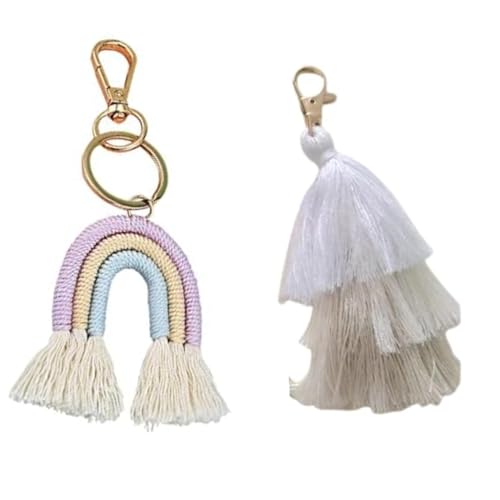 BOBOZHONG Schlüsselanhänger,2 Stück Regenbogen Schlüsselanhänger,Weaving Gland Makramee Schlüsselanhänger,Quaste Tasche Charm Makramee Weben,Regenbogen Quaste Schlüsselanhänger(lila) von BOBOZHONG