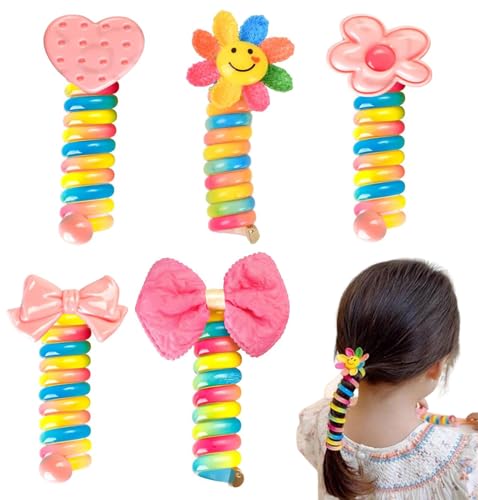 Bunte Telefonkabel-haarbänder,5Pcs Elastische Spiral-Haarspulen bunte haarbänder Telefondraht haarbänder Haargummi Haarbänder Aus Geflochtenem Telefondraht For Frauen und Kinder von BOBOZHONG