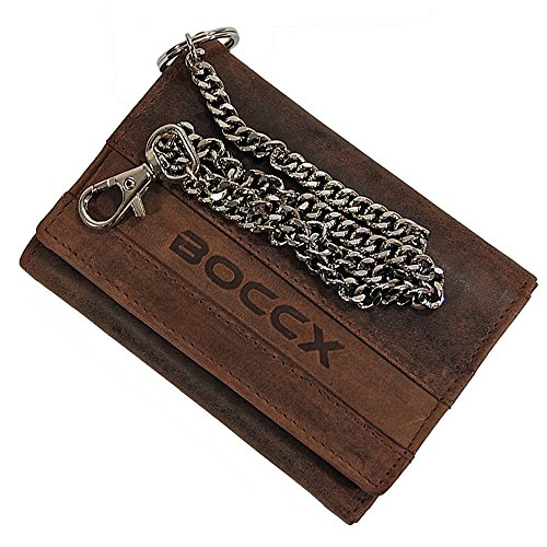 BOCCX Leder Herren Kettenbörse Biker Geldbörse Portemonnaie Geldbeutel 40023 (Dunkelbraun) von BOCCX