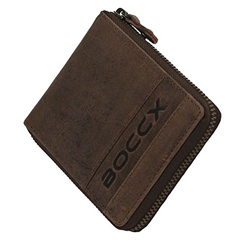 BOCCX Leder Herrenbörse mit Reißverschluss RFID-Schutz Geldbörse Vintage Geldbeutel Portemonnaie Reißverschlussbörse 40021z Braun GoBago von BOCCX
