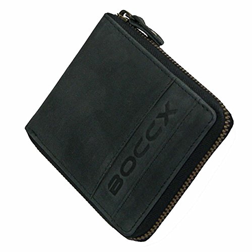 BOCCX Leder Herrenbörse mit Reißverschluss RFID-Schutz Geldbörse Vintage Geldbeutel Portemonnaie Reißverschlussbörse 40021z Schwarz GoBago von BOCCX
