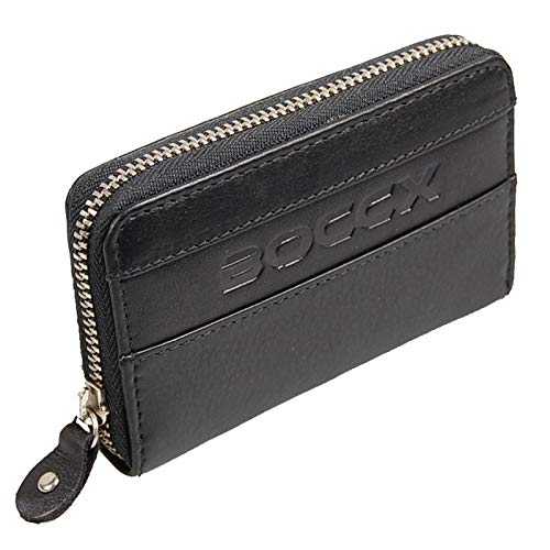 BOCCX Mini Geldbörse Herren Geldbeutel Echtleder mit RFID-Blocker Designer Kleiner Geldbeutel mit Reißverschluss Portmonee aus echtem Leder 10009 GoBago (Schwarz) von BOCCX