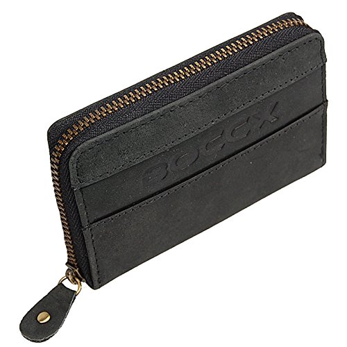 Mini Reißverschluss Geldbörse Leder Portmonee Münzbörse Geldbeutel (Schwarz) von BOCCX