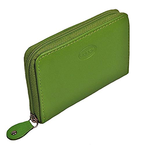 BOCCX Mini Reißverschluss RFID Blocker Geldbörse Leder Damen Geldbeutel Münzbörse 70009 GoBago (Grün) von BOCCX
