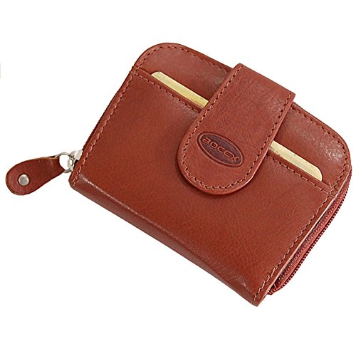 BOCCX Damen RFID Geldbörse Klein Echt Leder Portemonnaie Reißverschluss Münzfach (Braun) von BOCCX