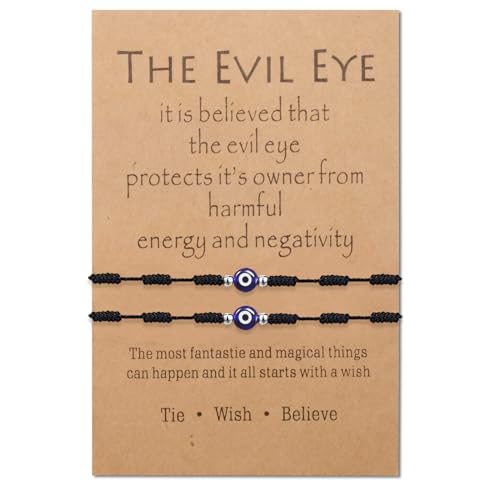 BOCHOI 2PCS 7 Knoten Böser Blick Armband Schwarz String Amulett Kabbalah Schutz Lucky Ojo Turco Einstellbare Armbänder für Frauen Männer Mädchen Jungen Familie Paar Bester Freund von BOCHOI