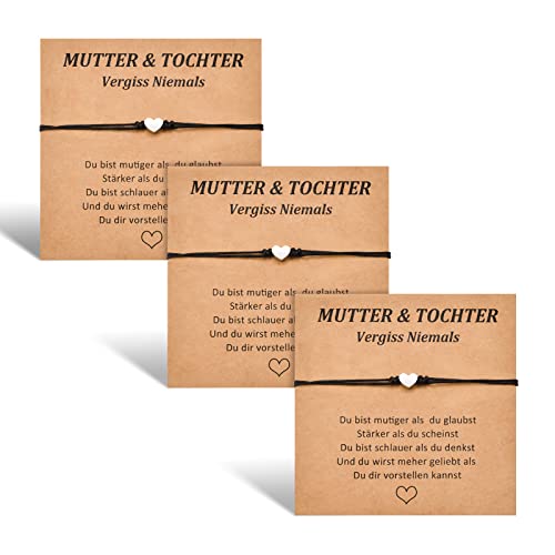 BOCHOI 3 STÜCKE Mutter Tochter Armband Passendes Wunsch Herz Armband für Frauen Mädchen Muttertag Muttertagsschmuck von BOCHOI