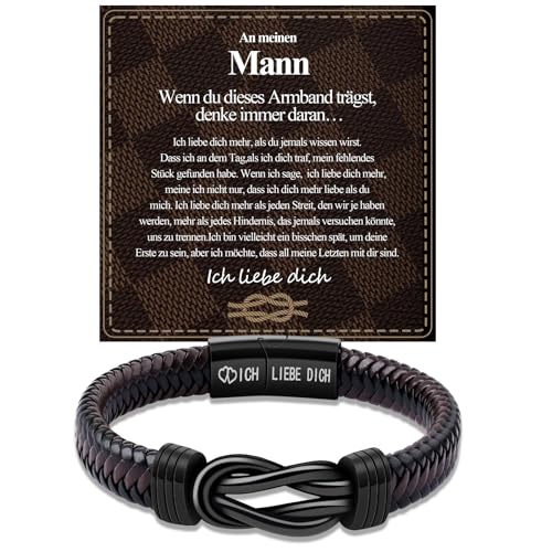 BOCHOI Bracciali Ich liebe dich Männer Geschenk Lederarmband Männer Geschenk für Ehemann Hochzeitstag Valentinstag Männer Geschenk für Freund Geschenk für ihn Edelstahlarmband Geschenk von BOCHOI