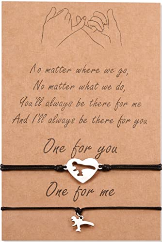BOCHOI Dinosaurier Armbänder für 2 Mutter Sohn Armband Mami Me Jungs Passendes Wunsch-Herz-Armband Geschenk für Einschulung Schulanfang Endlich Schulkind Armbänder Schultag Schultüte Füllung von BOCHOI