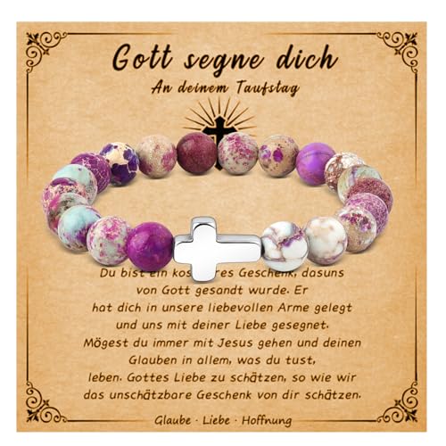 BOCHOI Kreuz Armband Damen Mädchen Perlenarmband Armbänder Naturstein Armband für Mädchen Konfirmation Geburtstag Abitur Geschenke für Tochter Enkelin Freundin Schwester von BOCHOI