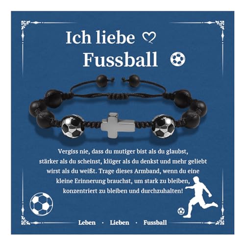 BOCHOI Kreuz Armband Fußball Geschenk Jungen Fußball Armband Inspirierende Geschenk Naturstein Fußball Armband für Sohn, Enkel, Neffe, Bruder Bracciale DE von BOCHOI