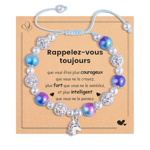 BOCHOI Mädchen natürliche Einhorn Perlen Armband Blau Uicorn natürliche Perlen Geschenk Armband, Mädchen Geschenk Idee für Kinder 5-10 Jahre Mädchen Freund Schwester Mädchen Schmuck von BOCHOI