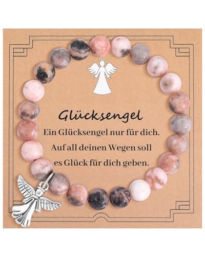 BOCHOI Schutzengel Armband Kommunion Geschenke für Mädchen Armband Glücksbringer Erstkommunion Naturstein Kinderarmband Christlicher Schmuck Geschenke Geburtstag Schulanfang Schulkind Einschulung von BOCHOI