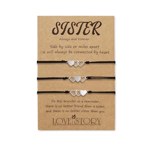 BOCHOI Schwester Armband Geschenke für Schwester Geschenk Abstand Passende Herz Charm Freundschaftsarmbänder für 3 Beste Schwester Freundin BFF Teen Mädchen Schmuck - Geschenk Schwester Weihnachts von BOCHOI