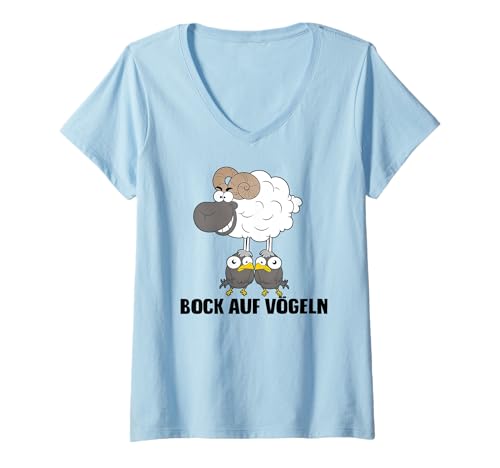 Damen BOCK AUF VÖGELN - Lustiger Steinbock & Vögel Lustiger Vogel T-Shirt mit V-Ausschnitt von BOCK AUF VÖGELN - Lustiger Steinbock auf Vögel