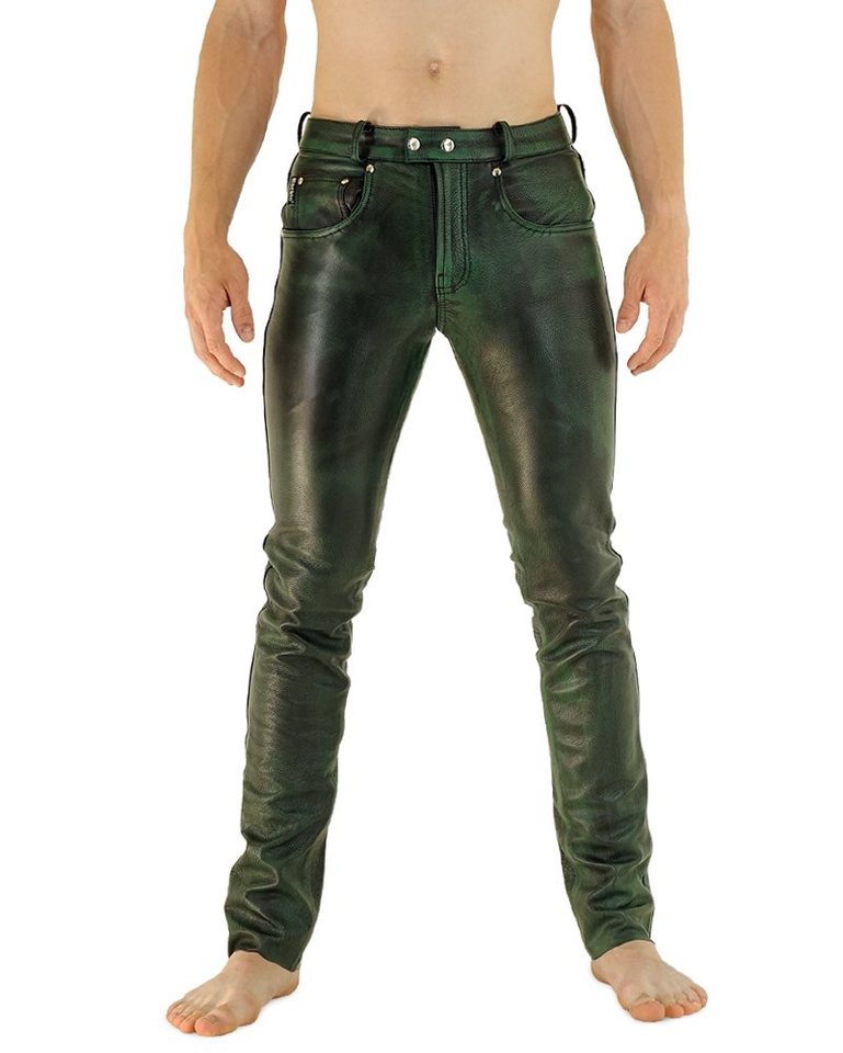 BOCKLE Lederhose Bockle® 2023 STRETCH Dark Green Echtleder Lederhose Lederjeans Herren von BOCKLE