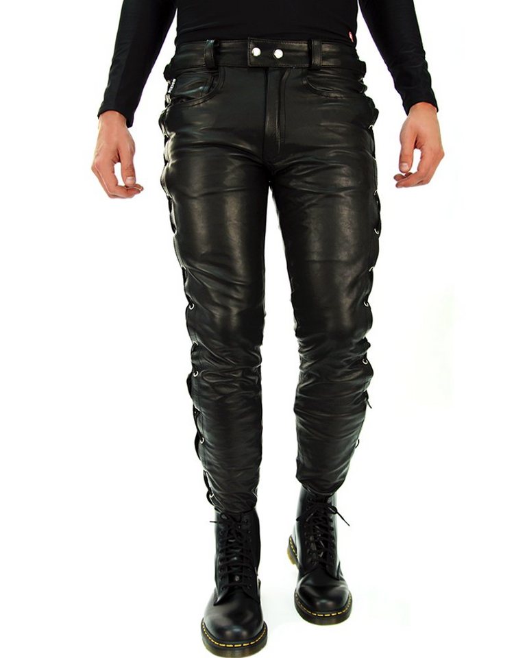 BOCKLE Lederhose Bockle® lace-up leather tube pants Herren Lederhose Lederjeans Schnürlederhose Schnür Leder Röhre Biker Motorrad von BOCKLE