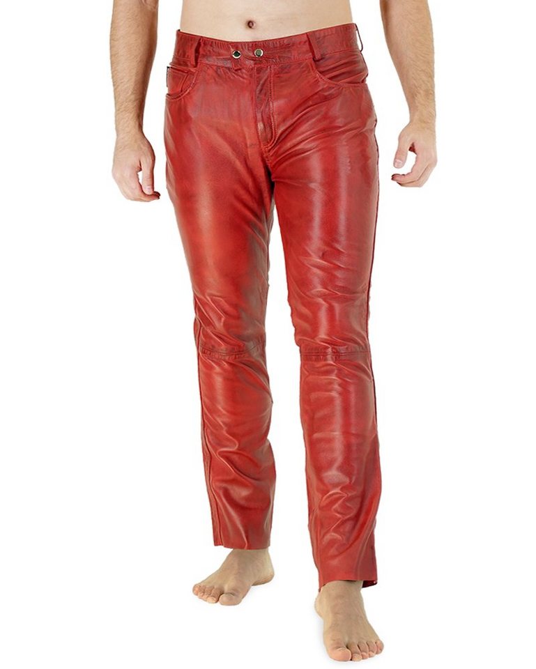 Lederhose Bockle® fitting you RED Lederhose Lederjeans rote echte Herren Leder Hose von BOCKLE