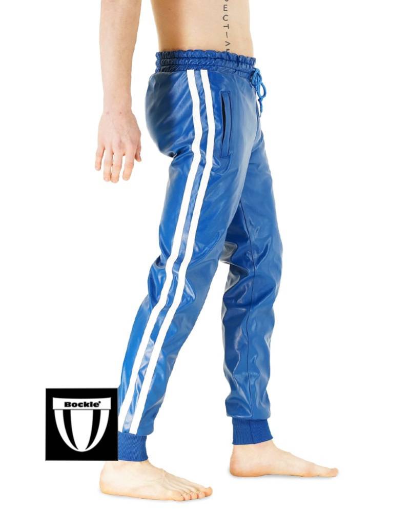 Bockle Boyjog Faux Blaue Kunstleder Jogginghose Kunst Leder Joggers von BOCKLEDER
