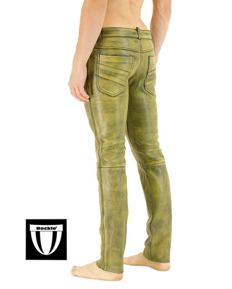 Bockle Dirty Yellow Stretch Lederhose Lederjeans Echtleder Bockleder.de von BOCKLEDER