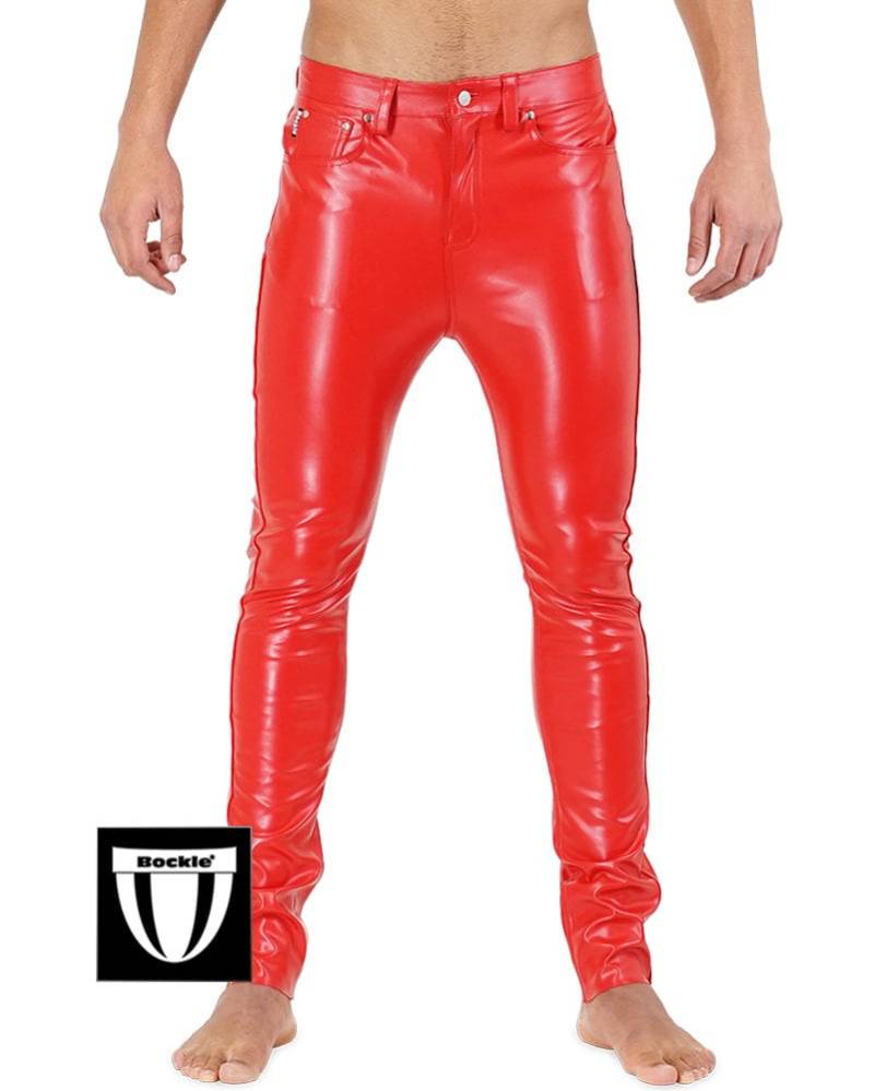 Bockle Fskinny Red Lederhose Leder Jeans Tube Rhre Skinny Slim Fit Herren Rot Kunstlederhose von BOCKLEDER
