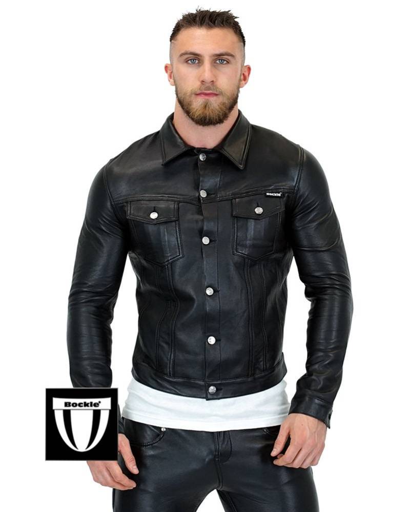 Bockle Stretch Jeans Jacket Schwarze Herren Lederjacke von BOCKLEDER
