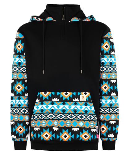 BOCOMAL FR Hoodies Bohemian Printed 1/4 Zipper Pullover 297.7 g Cotton Fleece Fire Resistant Hooded Sweatshirts, Bohemian Green, Large von BOCOMAL