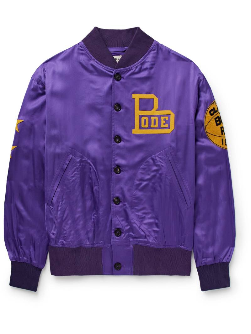 BODE - Athlete's Rally Logo-Appliquéd Embroidered Satin Bomber Jacket - Men - Purple - M von BODE