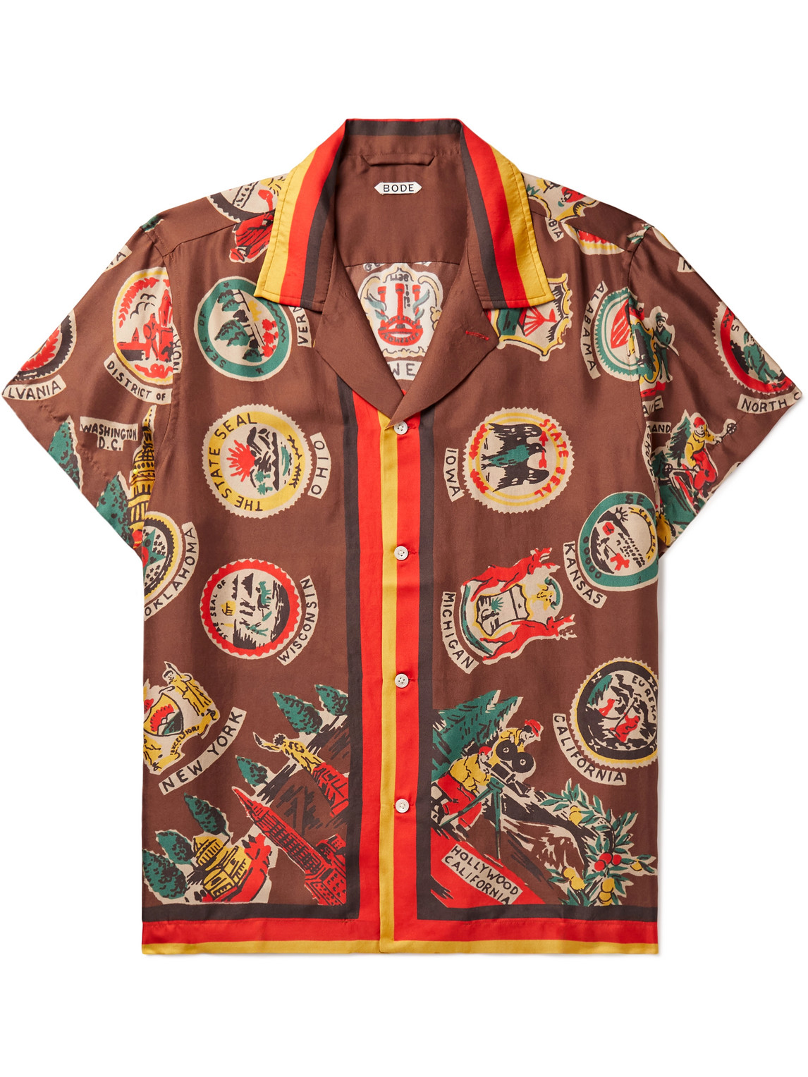 BODE - Camp-Collar Printed Silk Shirt - Men - Brown - S von BODE