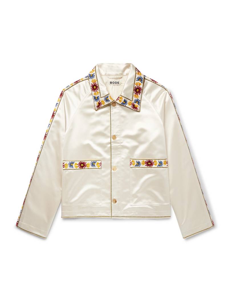 BODE - Candyfloss Embroidered Voile-Trimmed Satin Track Jacket - Men - Neutrals - M BODE - Candyfloss Embroidered Voile-Trimmed Satin Track Jacket - Men - Neutrals - M von BODE