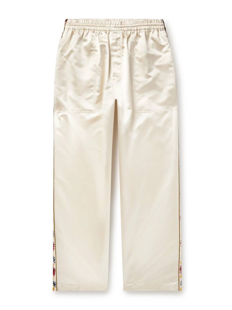BODE - Candyfloss Straight-Leg Embroidered Voile-Trimmed Satin Track Pants - Men - Neutrals - M von BODE