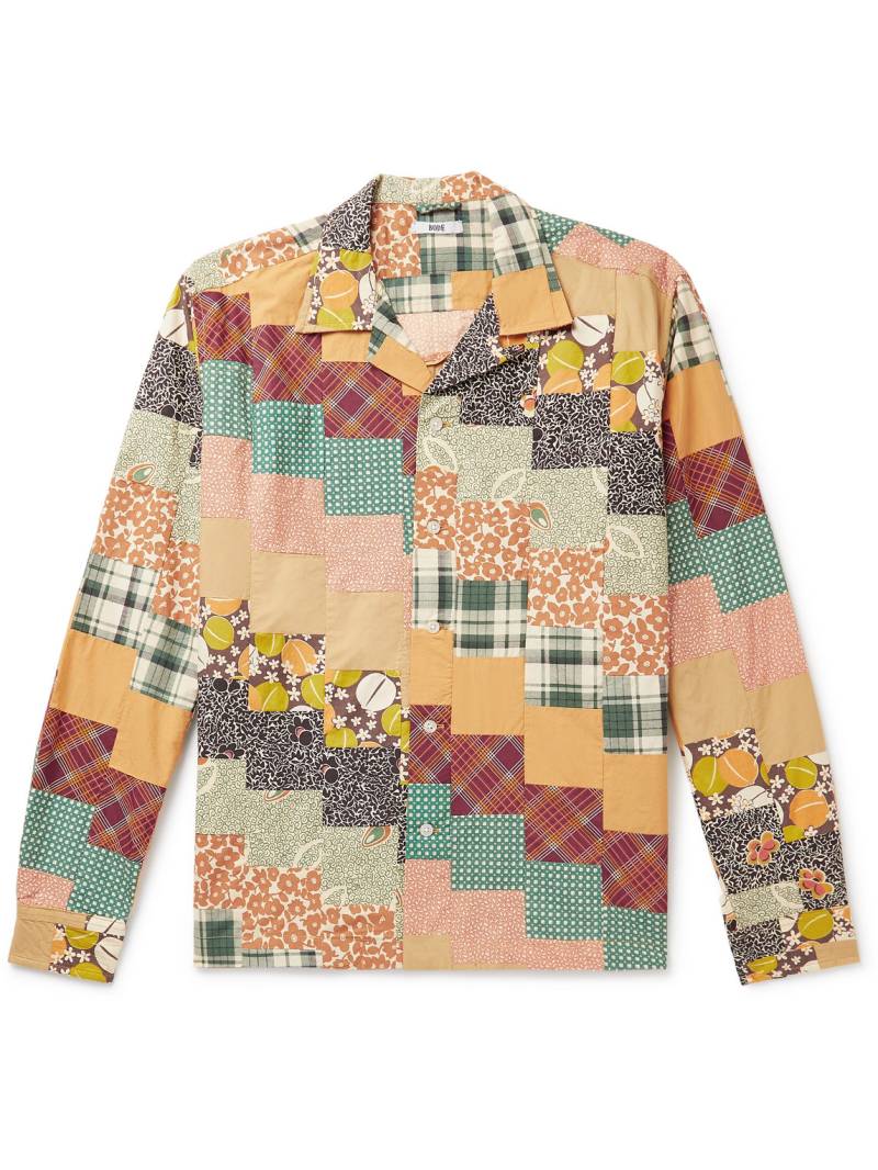 BODE - Diagonal Square Convertible-Collar Patchwork Cotton-Poplin Shirt - Men - Green - S/M von BODE