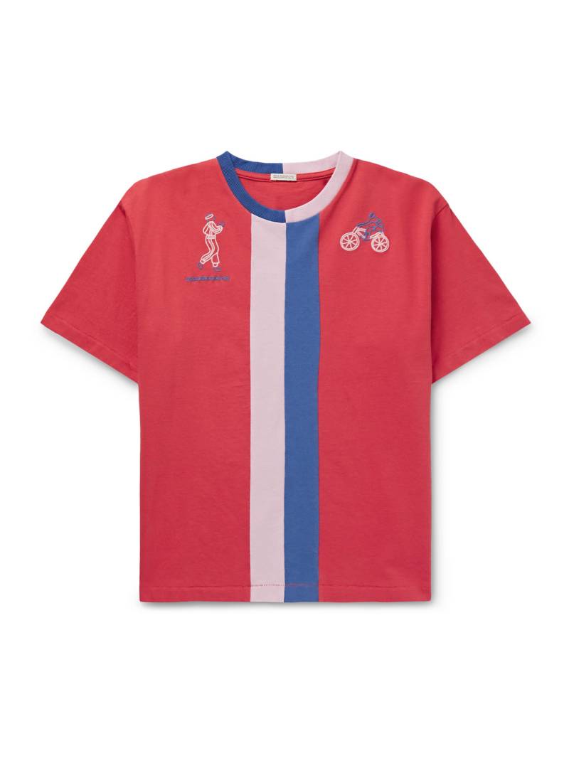 BODE - Embroidered Striped Cotton-Jersey T-Shirt - Men - Red - XXL von BODE